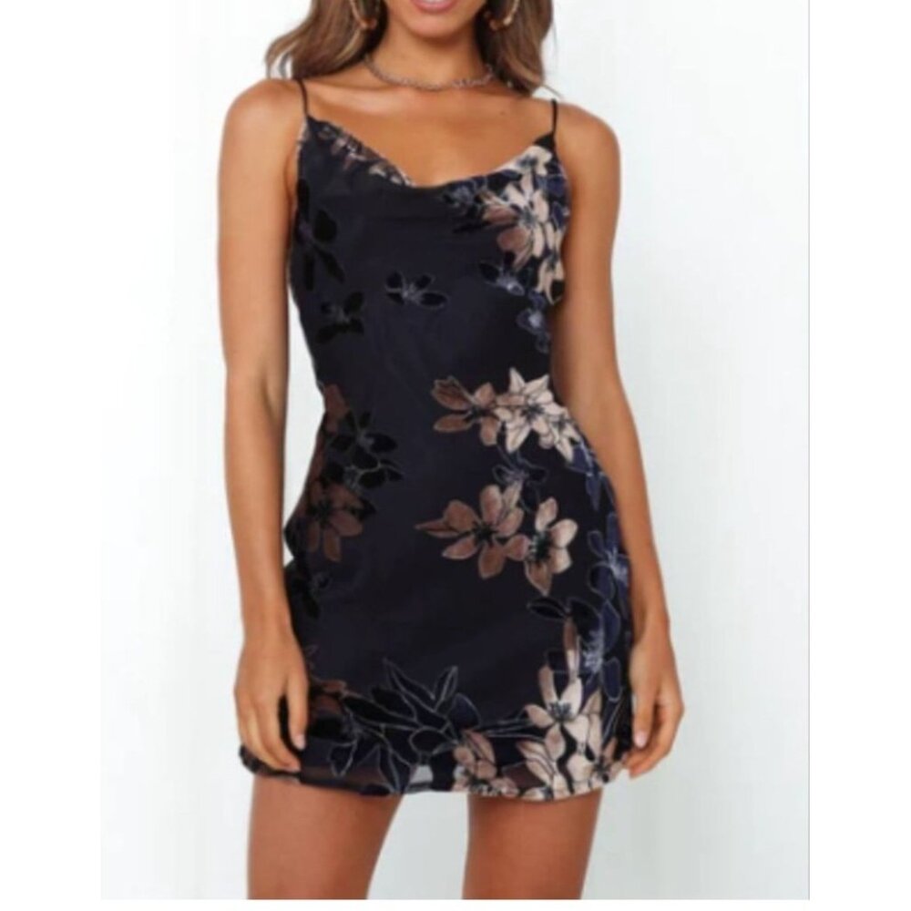 Hello Molly Ninety Kisses Blue Floral Velvet Mini Dress XS Whimsigoth Romantic